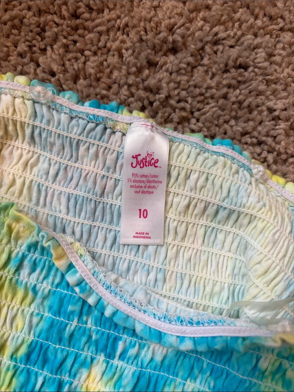 Justice Tie-Dye Smocked Tube Top in Blue and Yellow